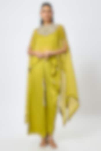Lime Green Organza Resham & Maal Work Kaftan Set by Prisho at Pernia's Pop Up Shop