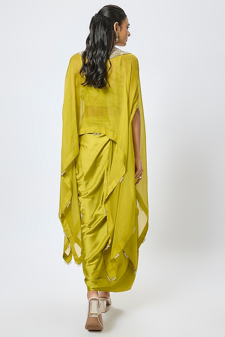 Lime Green Organza Resham & Maal Work Kaftan Set by Prisho at Pernia's Pop Up Shop
