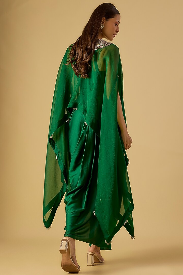 Green Organza Resham & Maal Work Kaftan Set by Prisho at Pernia's Pop Up Shop