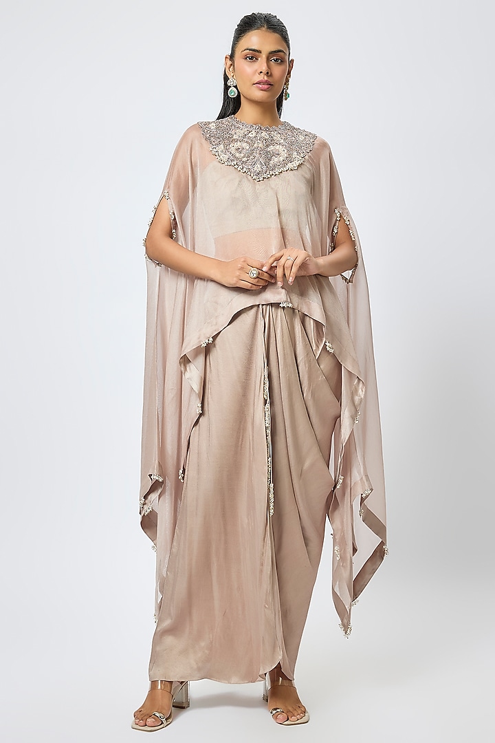 Champagne Organza Resham & Maal Work Kaftan Set by Prisho at Pernia's Pop Up Shop