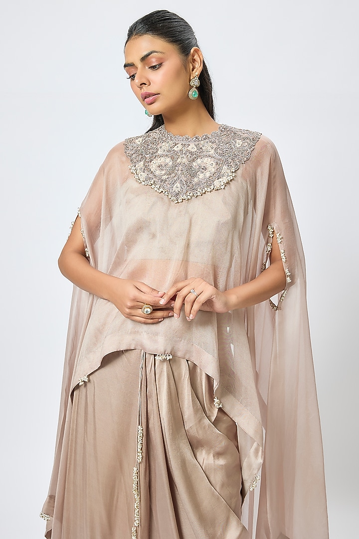 Champagne Organza Resham & Maal Work Kaftan Set by Prisho at Pernia's Pop Up Shop