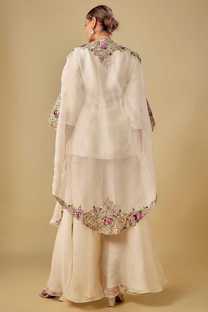 Ivory Organza Thread Work Cape Set by Prisho at Pernia's Pop Up Shop