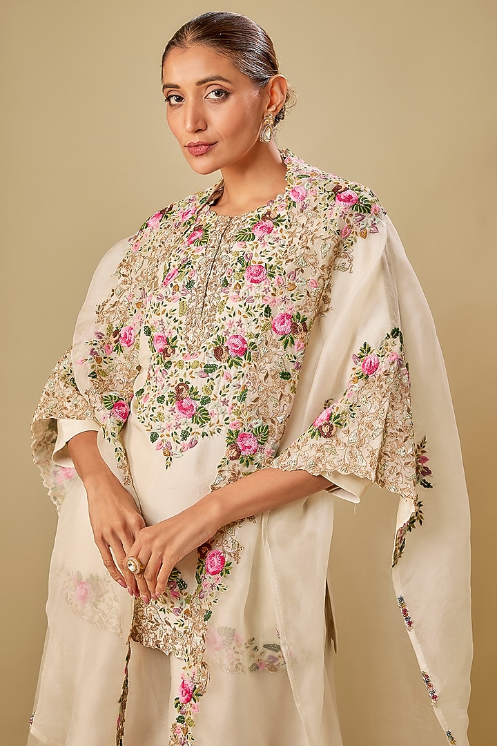 Ivory Organza Thread Work Cape Set by Prisho at Pernia's Pop Up Shop