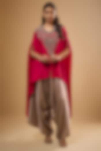 Fuchsia Pink Silk Dori Work Kaftan Set by Prisho at Pernia's Pop Up Shop