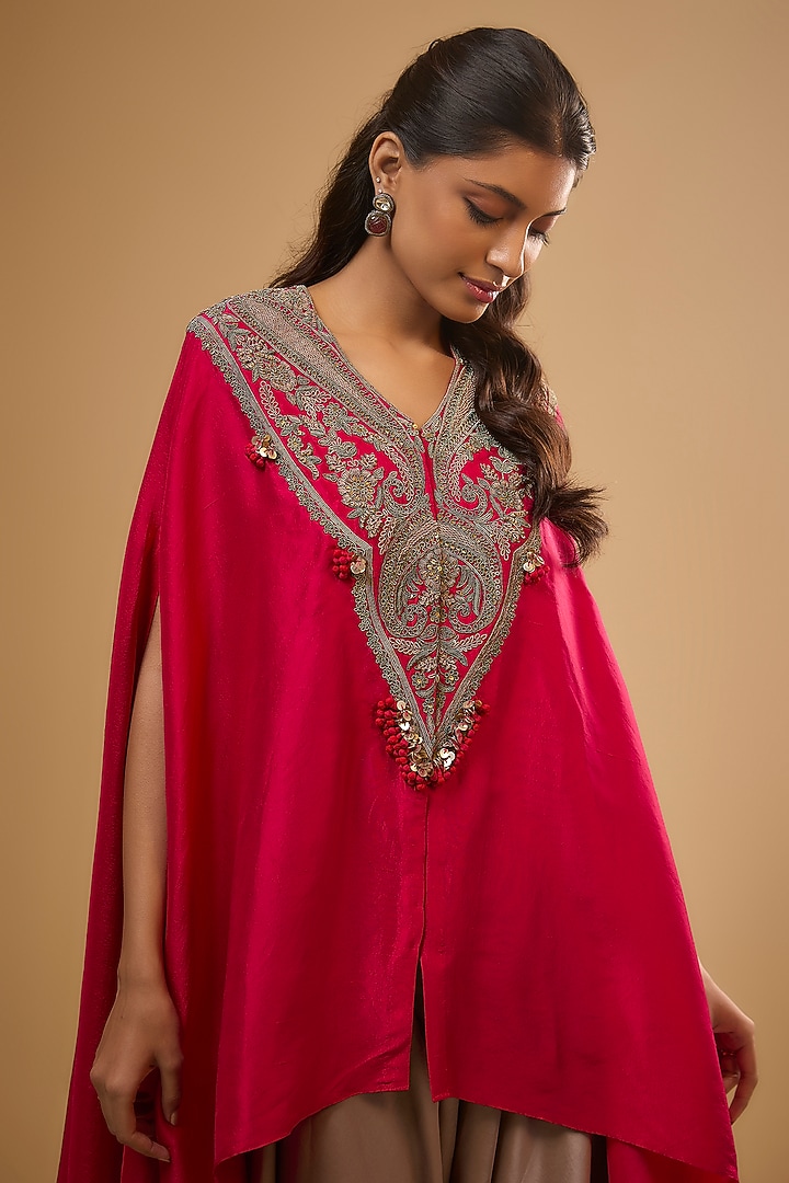Fuchsia Pink Silk Dori Work Kaftan Set by Prisho at Pernia's Pop Up Shop