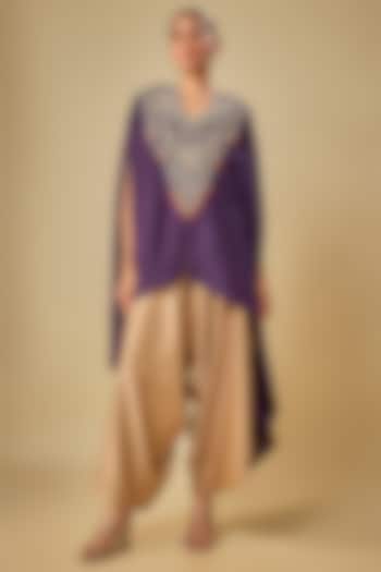 Dark Purple Silk Dori Work Kaftan Set by Prisho at Pernia's Pop Up Shop