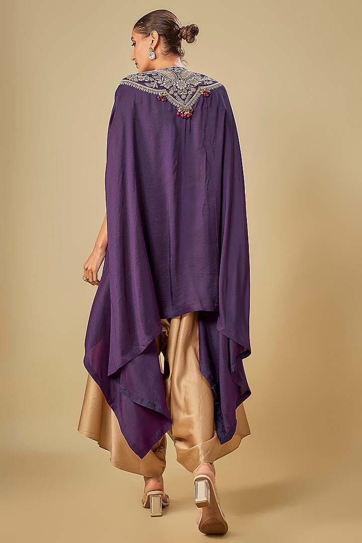 Dark Purple Silk Dori Work Kaftan Set by Prisho at Pernia's Pop Up Shop