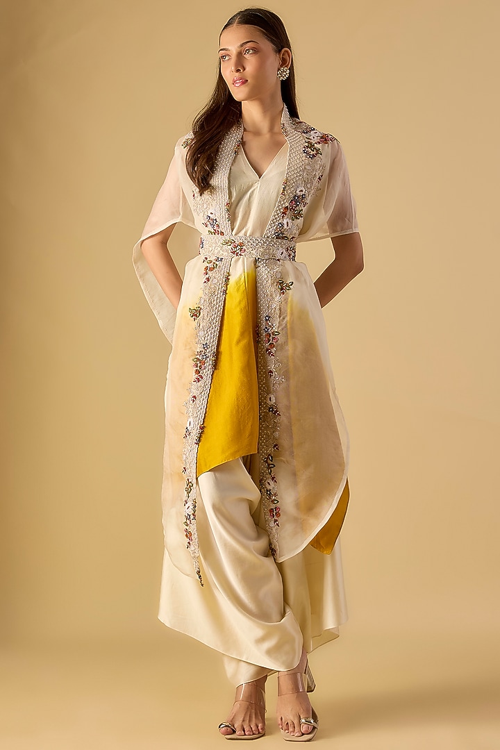 Ivory Organza Thread Work Cape Set by Prisho at Pernia's Pop Up Shop