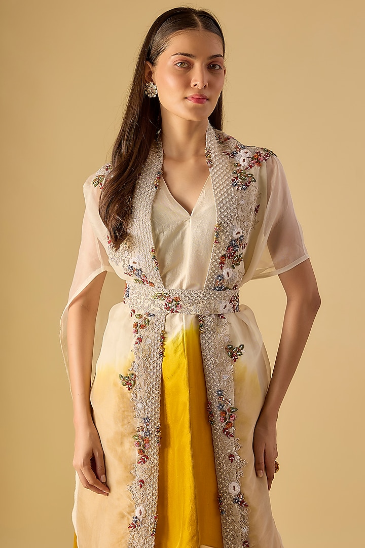 Ivory Organza Thread Work Cape Set by Prisho at Pernia's Pop Up Shop