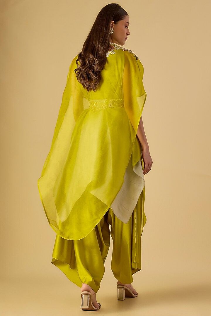 Lime Green Organza Thread Work Cape Set by Prisho at Pernia's Pop Up Shop