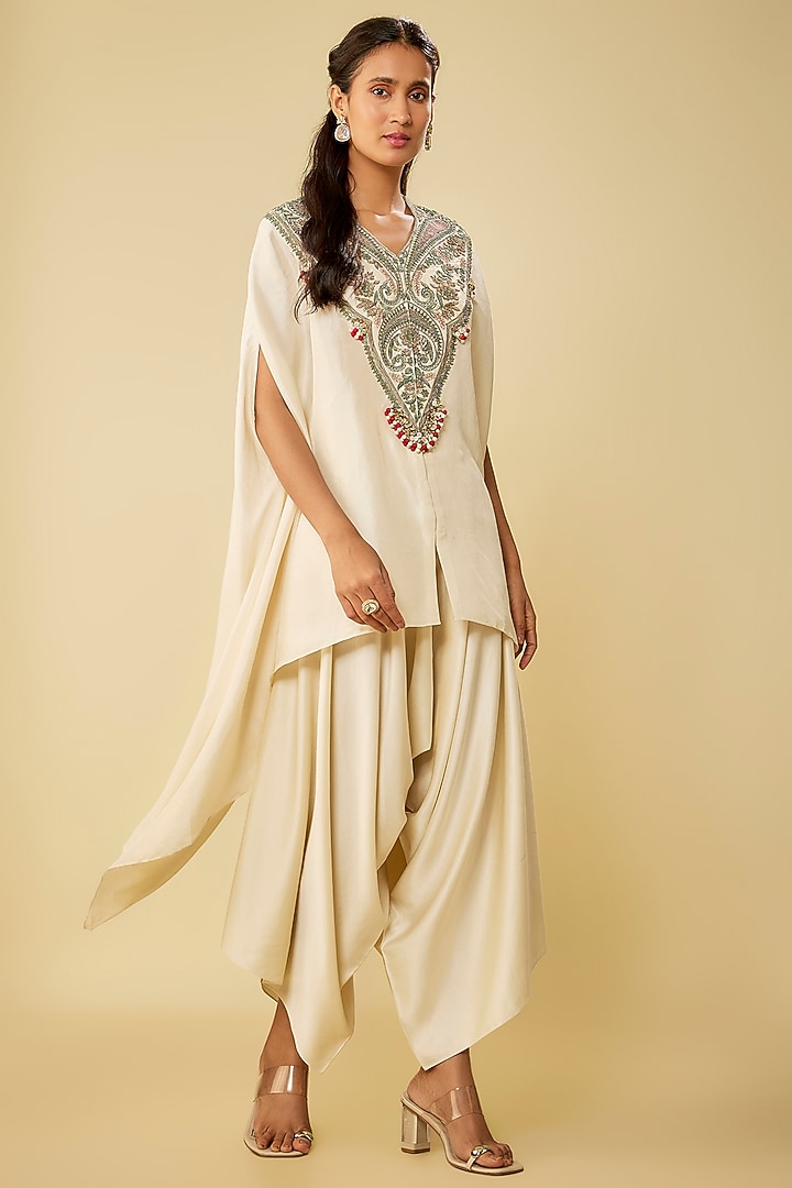Ivory Silk Dori Work Kaftan Set by Prisho at Pernia's Pop Up Shop