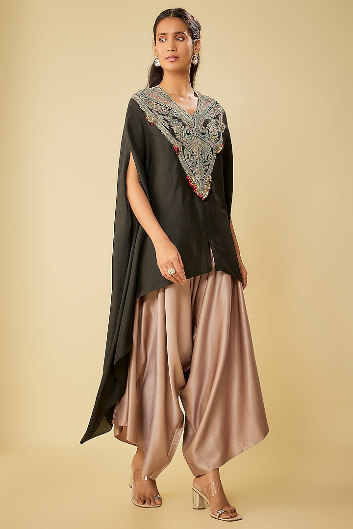 Black Silk Dori Work Kaftan Set by Prisho at Pernia's Pop Up Shop