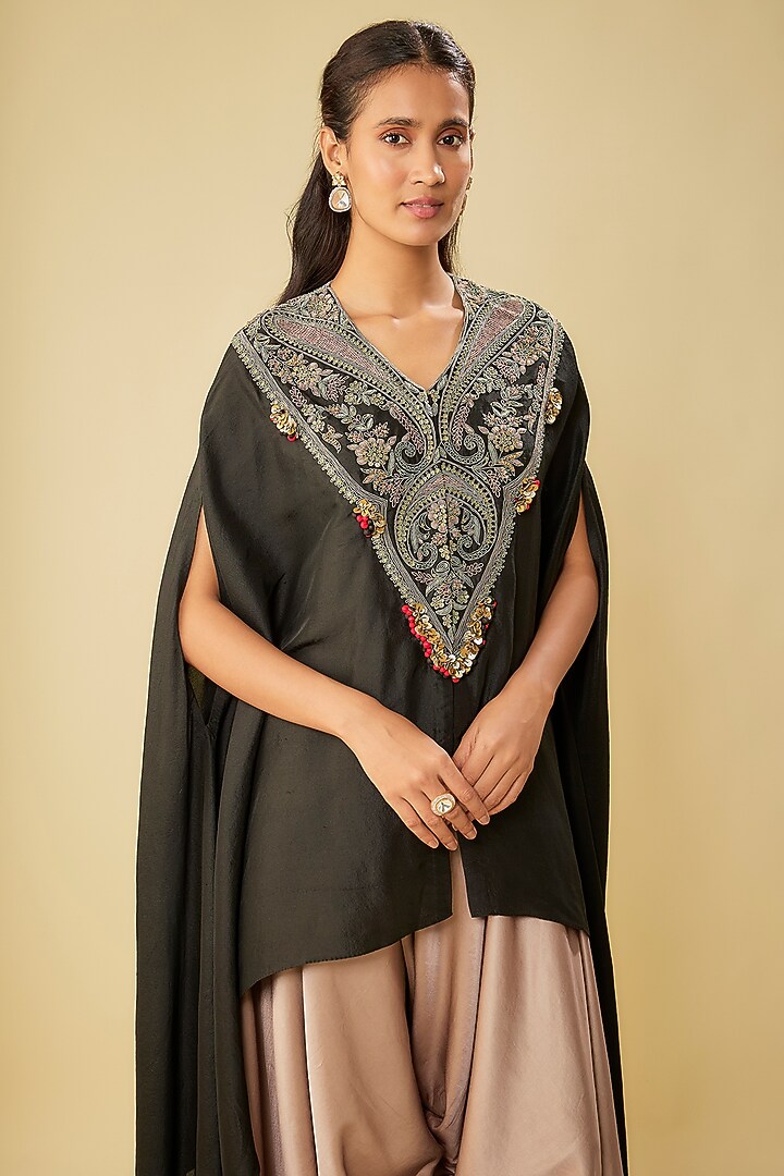 Black Silk Dori Work Kaftan Set by Prisho at Pernia's Pop Up Shop
