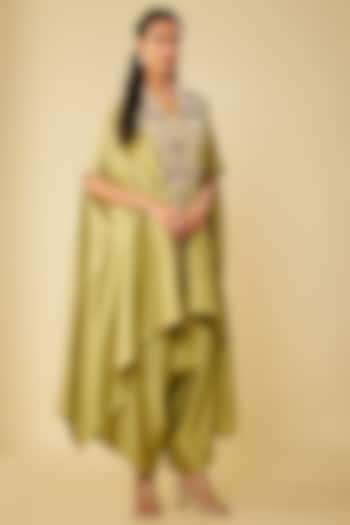 Sea Green Silk Resham Work Kaftan Set by Prisho at Pernia's Pop Up Shop