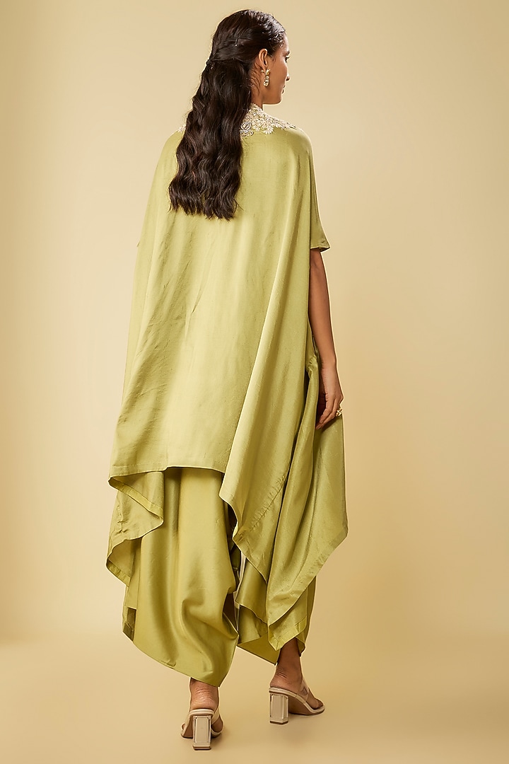 Sea Green Silk Resham Work Kaftan Set by Prisho at Pernia's Pop Up Shop