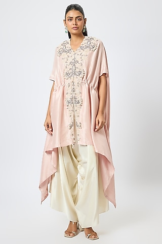 Pink Silk Resham & Maal Work Kaftan Set by Prisho