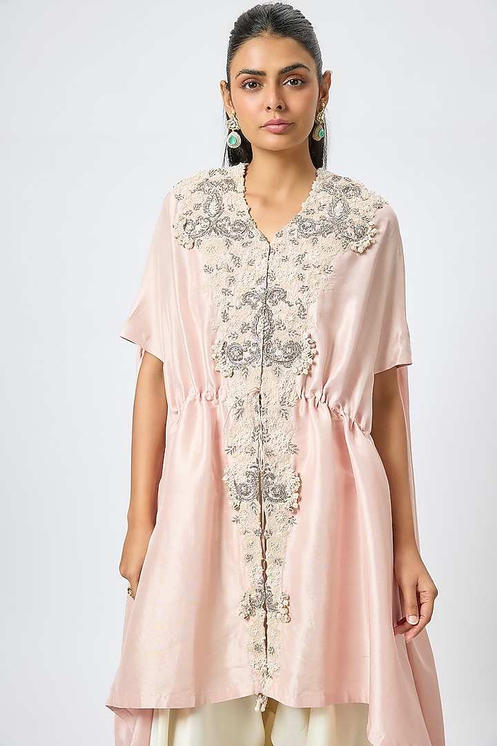 Pink Silk Resham & Maal Work Kaftan Set by Prisho at Pernia's Pop Up Shop