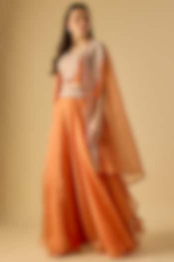 Rust Organza Resham Work Cape Set by Prisho at Pernia's Pop Up Shop