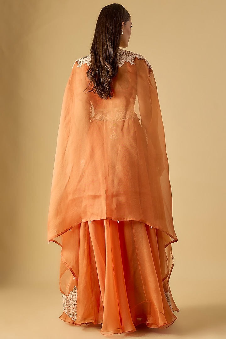 Rust Organza Resham Work Cape Set by Prisho at Pernia's Pop Up Shop