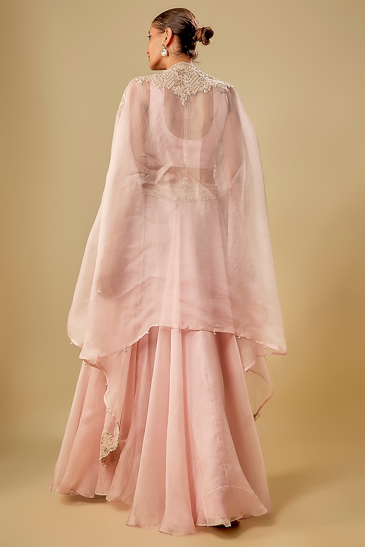 Flamingo Pink Organza Resham Work Cape Set by Prisho at Pernia's Pop Up Shop