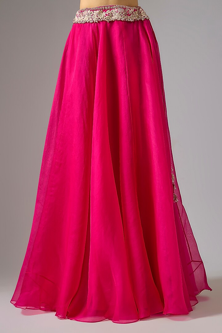 Fuchsia Pink Organza Resham Work Cape Set by Prisho at Pernia's Pop Up Shop