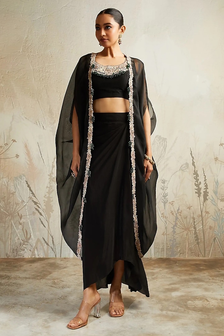 Black Organza Cape Set by Prisho at Pernia's Pop Up Shop