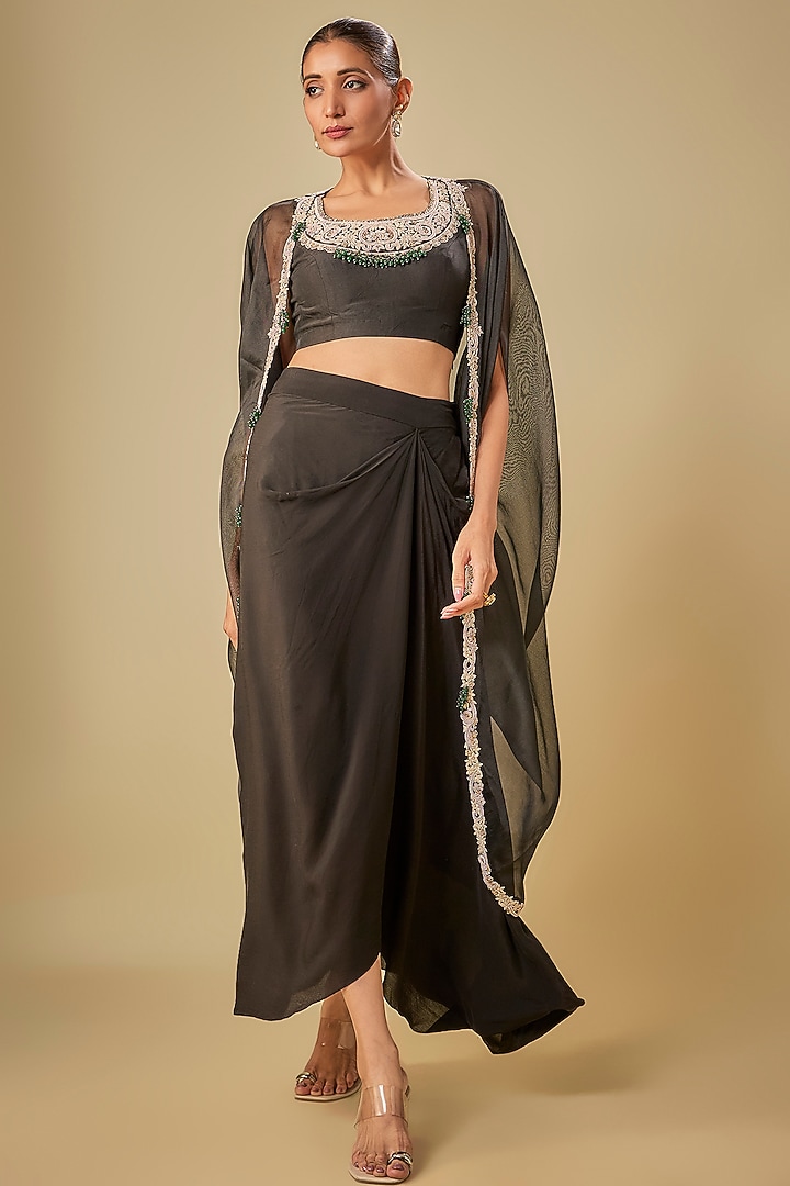 Black Organza Cape Set by Prisho at Pernia's Pop Up Shop
