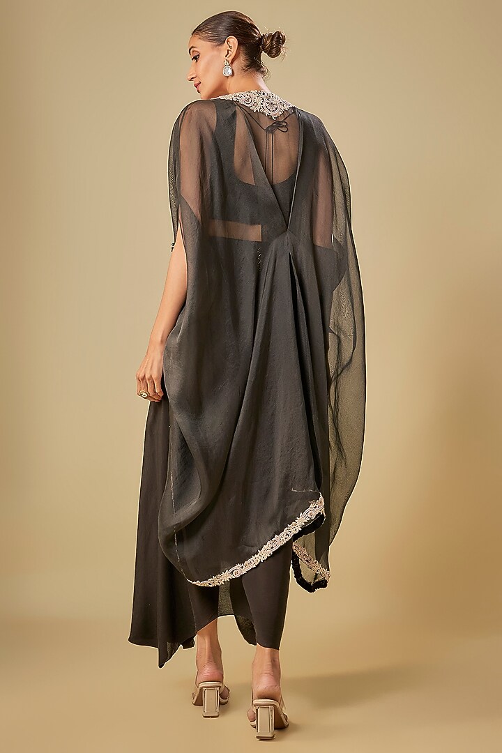 Black Organza Cape Set by Prisho at Pernia's Pop Up Shop