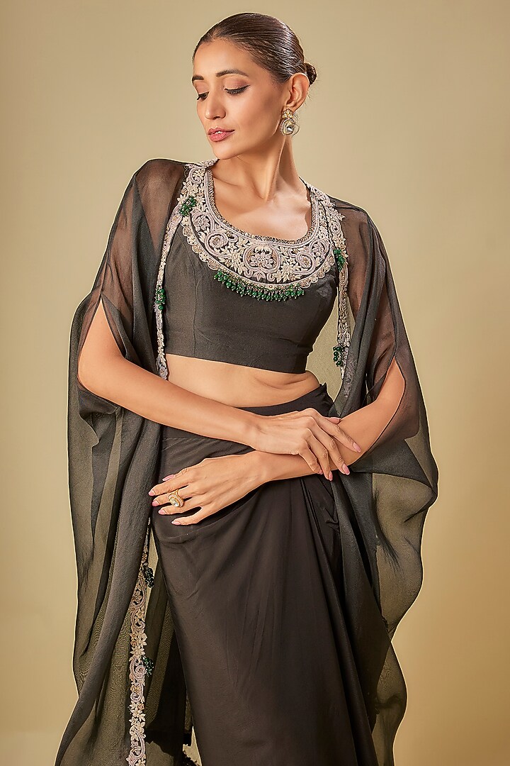 Black Organza Cape Set by Prisho at Pernia's Pop Up Shop