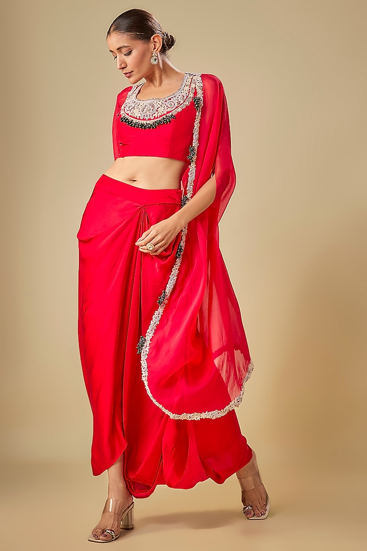 Red Organza Cape Set by Prisho at Pernia's Pop Up Shop