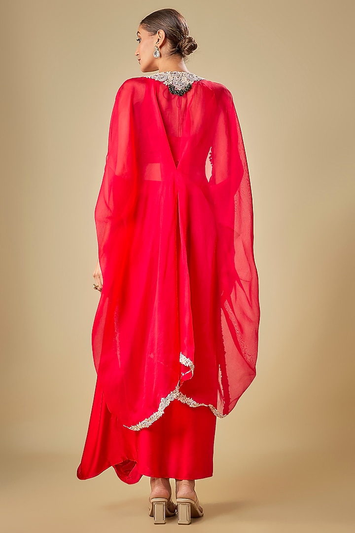Red Organza Cape Set by Prisho at Pernia's Pop Up Shop