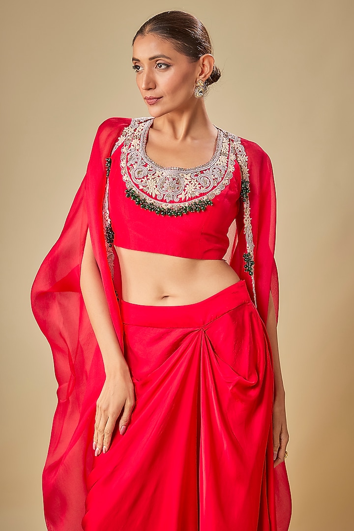 Red Organza Cape Set by Prisho at Pernia's Pop Up Shop