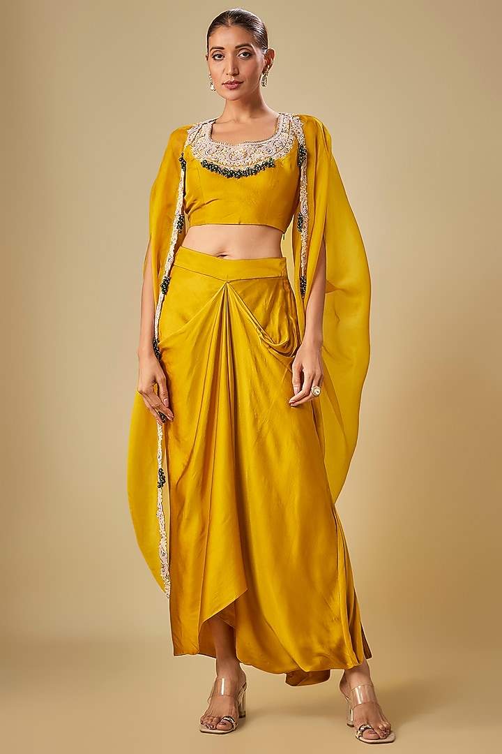 Mustard Organza Cape Set by Prisho at Pernia's Pop Up Shop