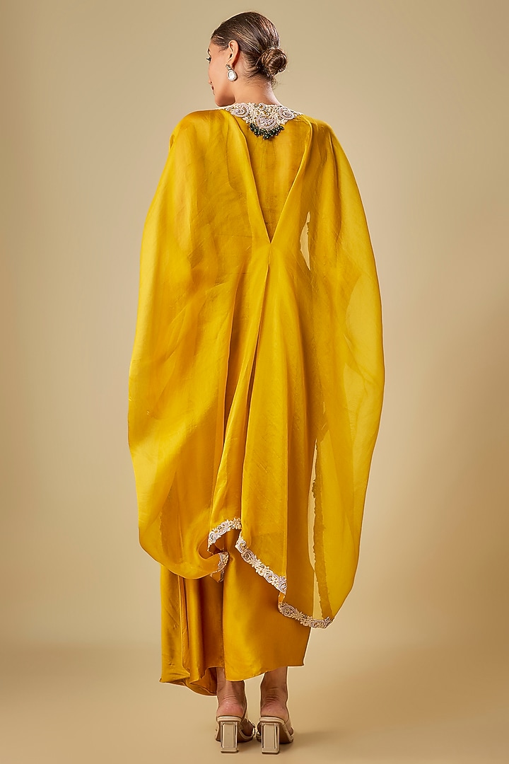 Mustard Organza Cape Set by Prisho at Pernia's Pop Up Shop
