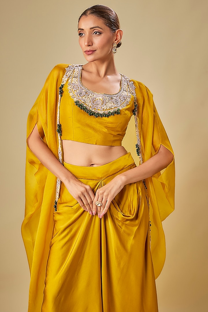 Mustard Organza Cape Set by Prisho at Pernia's Pop Up Shop