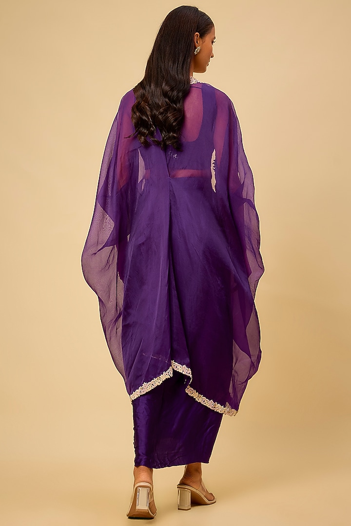Purple Organza Maal & Dori Work Cape Set by Prisho at Pernia's Pop Up Shop