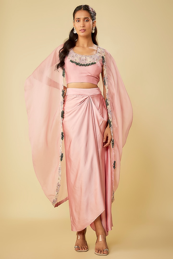 Flamingo Pink Organza Cape Set by Prisho at Pernia's Pop Up Shop