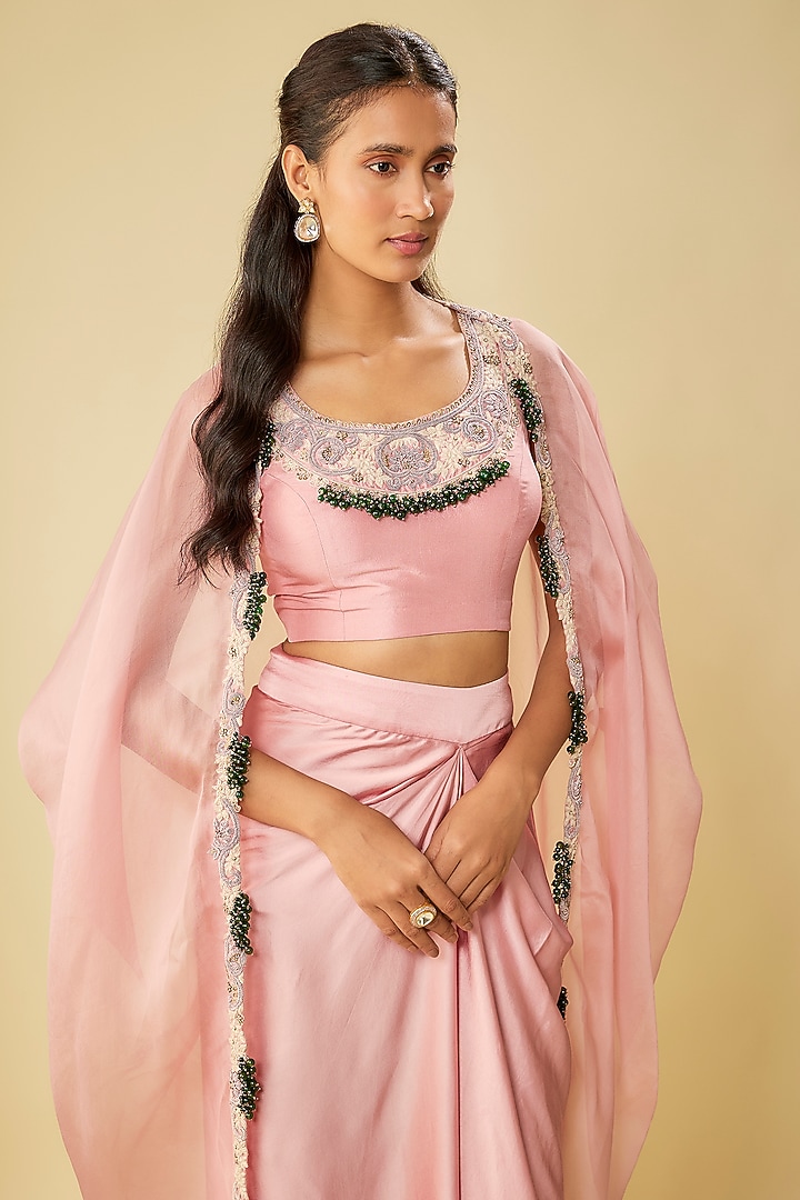 Flamingo Pink Organza Cape Set by Prisho at Pernia's Pop Up Shop