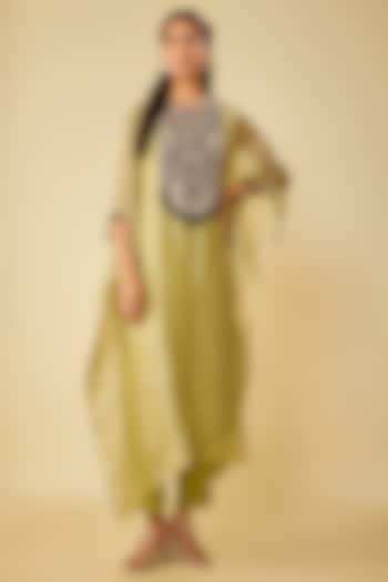 Sea Green Crushed Tissue Maal Work Kaftan Set by Prisho at Pernia's Pop Up Shop