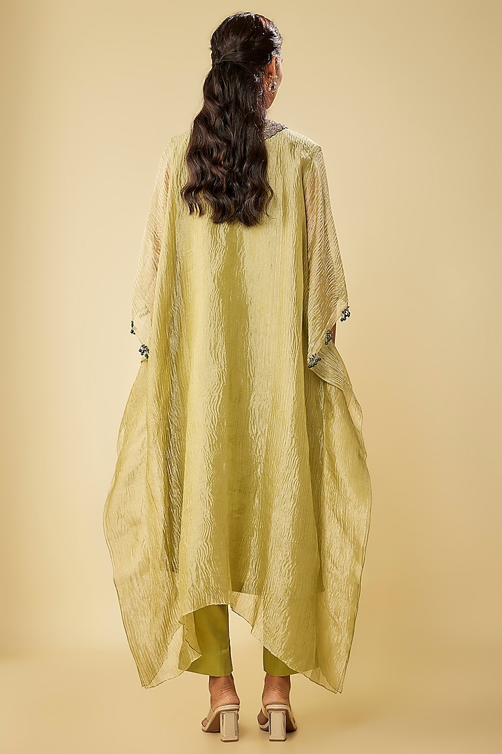 Sea Green Crushed Tissue Maal Work Kaftan Set by Prisho at Pernia's Pop Up Shop