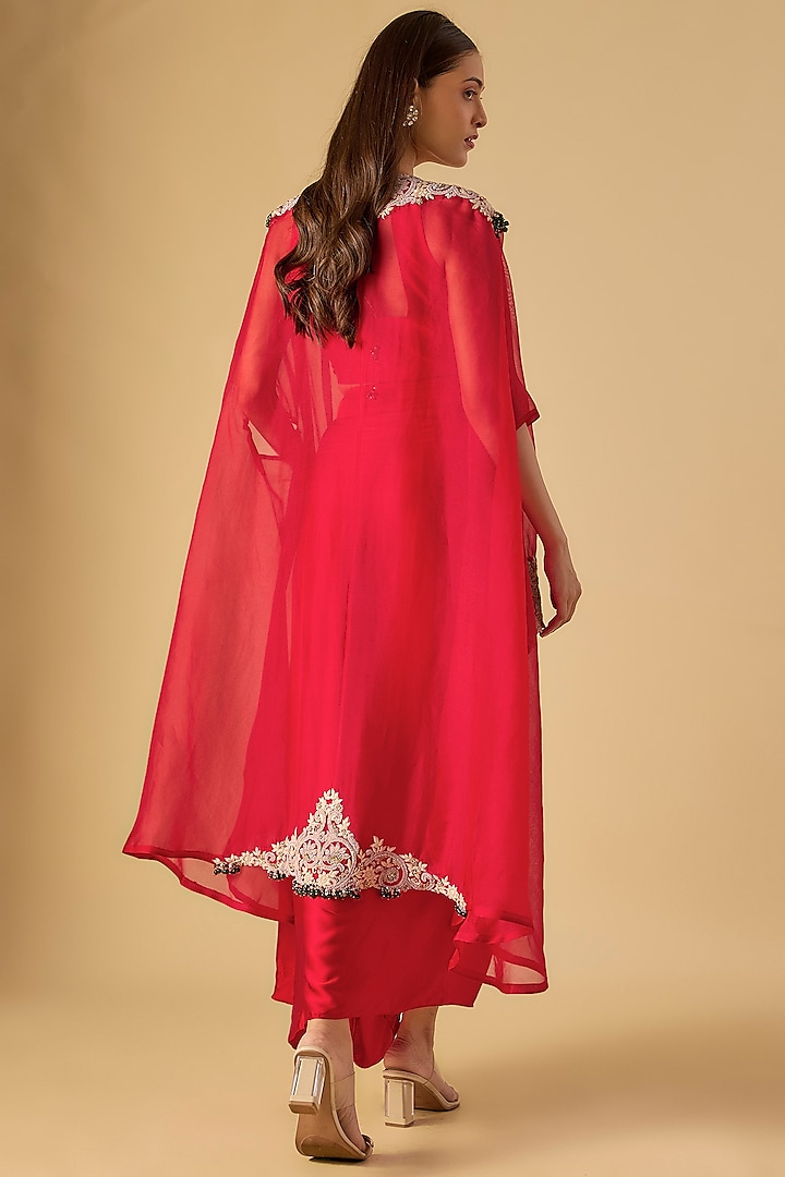 Red Organza Maal & Dori Work Cape Set by Prisho at Pernia's Pop Up Shop