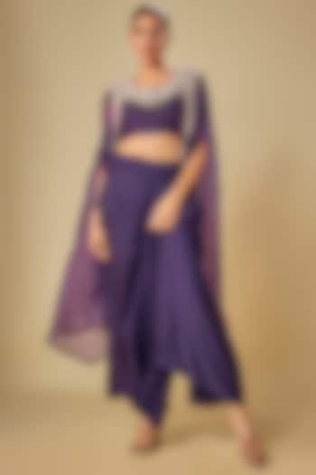 Dark Purple Organza Dori Work Jacket Set by Prisho at Pernia's Pop Up Shop