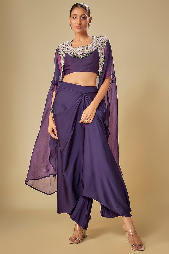 Dark Purple Organza Dori Work Jacket Set by Prisho at Pernia's Pop Up Shop