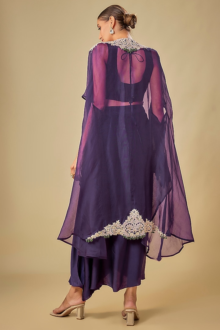 Dark Purple Organza Dori Work Jacket Set by Prisho at Pernia's Pop Up Shop
