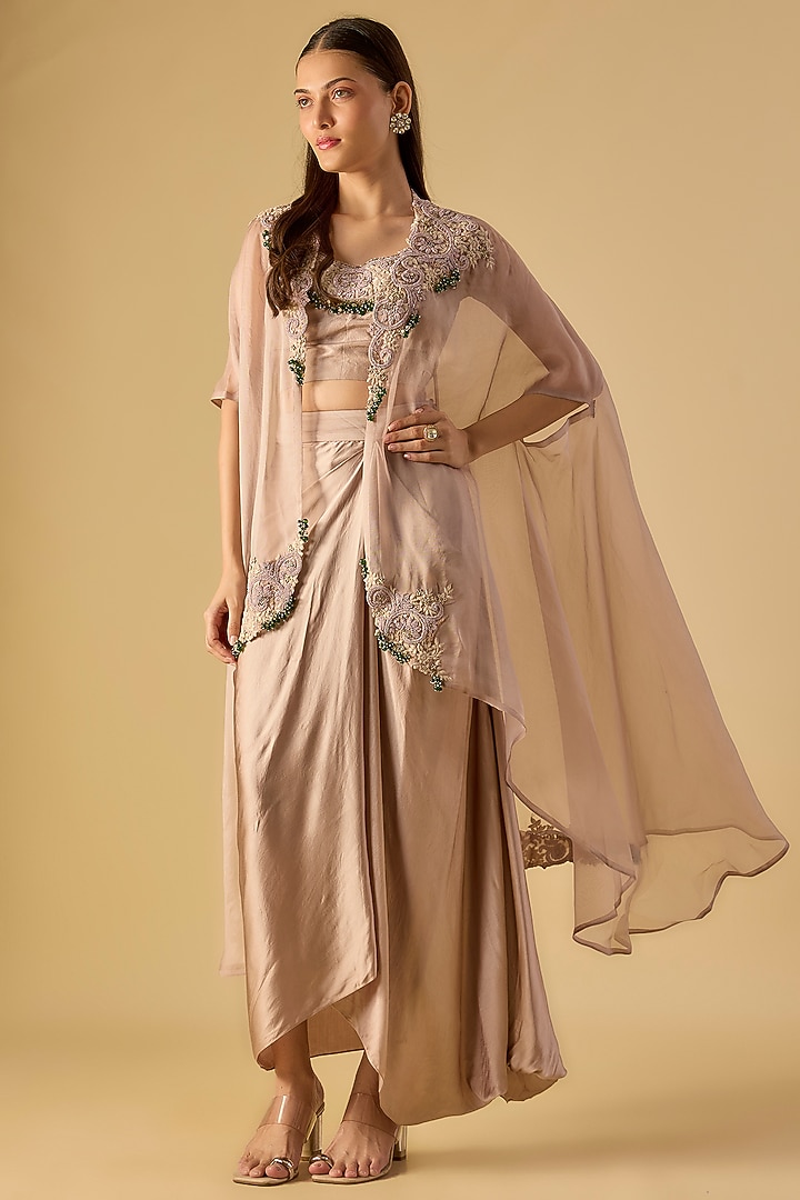 Champagne Organza Maal & Dori Work Cape Set by Prisho at Pernia's Pop Up Shop