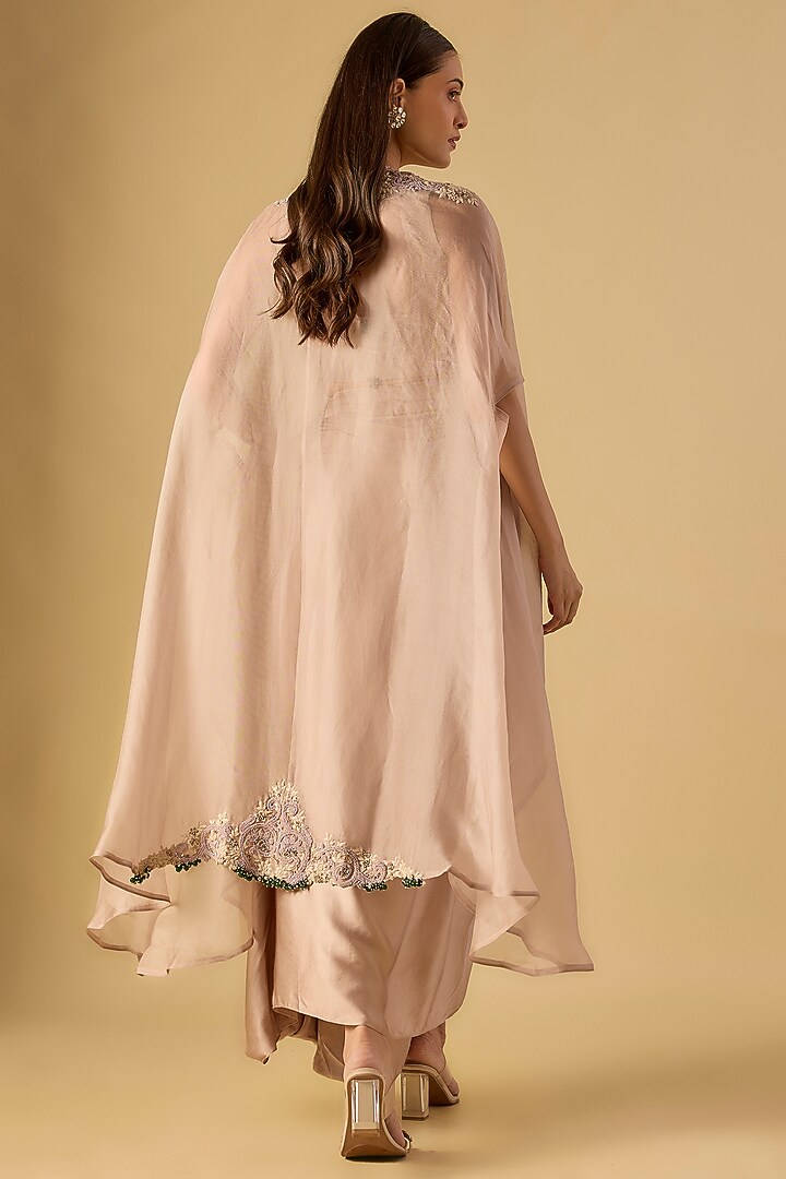 Champagne Organza Maal & Dori Work Cape Set by Prisho at Pernia's Pop Up Shop