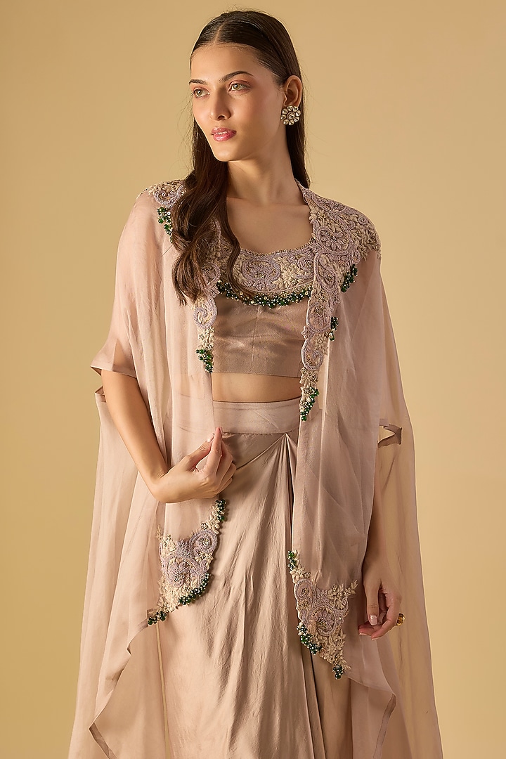 Champagne Organza Maal & Dori Work Cape Set by Prisho at Pernia's Pop Up Shop