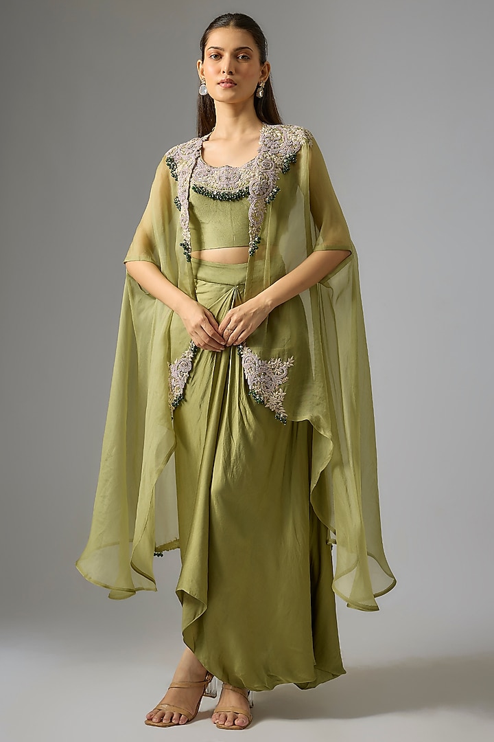 Sea Green Organza Dori Work Cape Set by Prisho at Pernia's Pop Up Shop