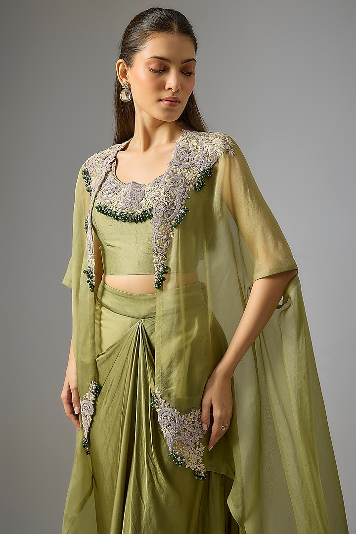 Sea Green Organza Dori Work Cape Set by Prisho at Pernia's Pop Up Shop