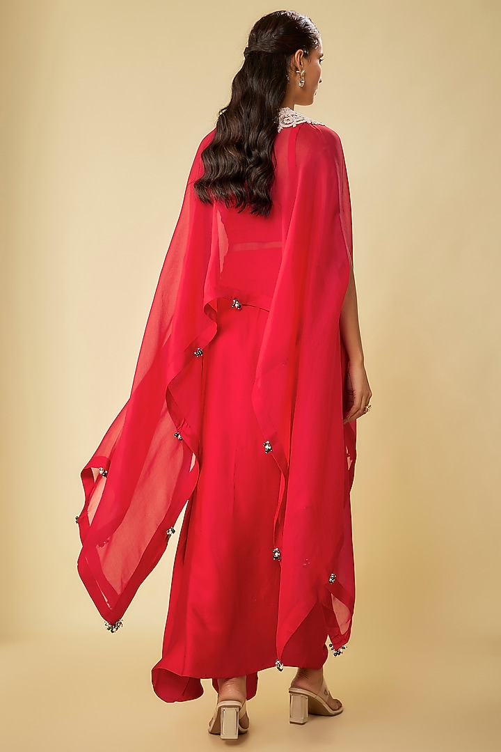 Red Organza Dori Work A-Line Kaftan Set by Prisho at Pernia's Pop Up Shop